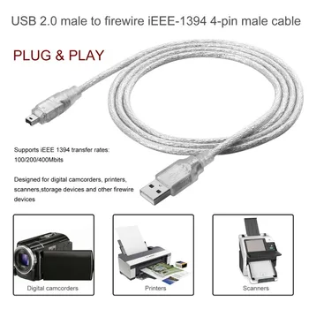 1,2 м Кабельный адаптер USB 2.0 для iEEE-1394 USB-штекер для Firewire iEEE 1394 4-Контактный Штекерный кабель iLink от Мужчины к мужчине Гибкий кабель