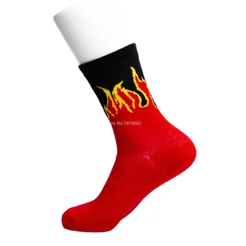 1 Пара мужских модных носков в стиле хип-хоп, хит, цвет в огне, носки для экипажа, Красное пламя, мощный факел, Горячая теплота, Хлопчатобумажные носки для уличного скейтборда