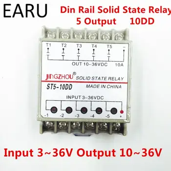 10DD 5-канальный Din-рейка SSR в пяти экземплярах с пятью входами 3 ~ 36 В постоянного тока, выходом 10 ~ 36 В постоянного тока, однофазным твердотельным реле постоянного тока