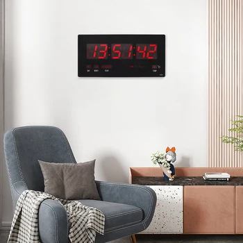 18,5-дюймовые большие красные светодиодные часы большого размера с температурой в помещении, календарем с датой и днем недели, с электроприводом