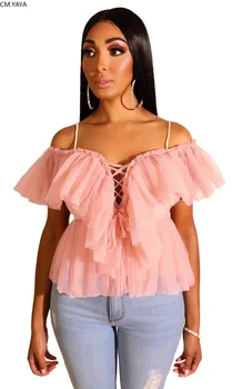 2019 женская летняя осенняя новинка, модная винтажная блузка на тонких бретельках с v-образным вырезом, шифоновые рубашки, повседневный пляжный топ, наряд L0280