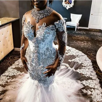 2020 Винтажные свадебные платья Русалки с длинными рукавами, большие размеры, Свадебные платья с открытой спиной, длинные Элегантные