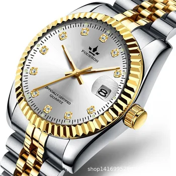 2022 Женские часы для отдыха Tuhao с золотым увеличительным стеклом, Календарь, Полностью Золотые Мужские светящиеся деловые часы, популярная мужская пара