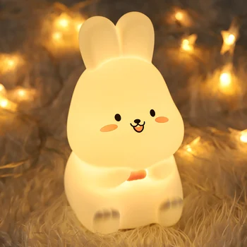 2023 Милый Детский Ночник Детская Лампа Rabbit Rgb Color Timing Dimmer Мягкая Силиконовая Перезаряжаемая Лампа для Детей Подарок На День Рождения