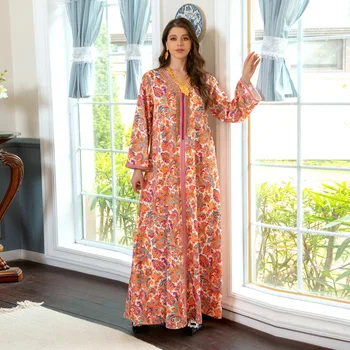 2023 Модный Женский мусульманский Длинный халат со стразами, легкое Роскошное платье с лентой, Абайи для женщин
