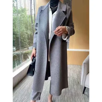 2023 Новое корейское модное шерстяное пальто со шнуровкой ручной работы, скромное, элегантное, современное, особенно для женщин на зиму