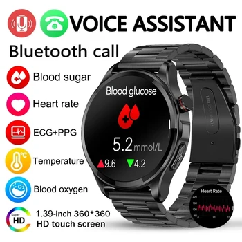 2023 Новые Смарт-часы ECG для измерения уровня сахара в крови, мужские Смарт-часы с функцией Bluetooth, Автоматический инфракрасный датчик кислорода в крови, пульса, артериального давления, Часы для здоровья
