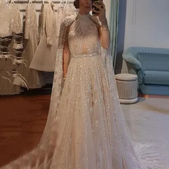 2023 Роскошное Вечернее платье из Дубая с рукавом-накидкой, Длинные Арабские Вечерние платья для женщин, Размер Cutomed для свадебной вечеринки