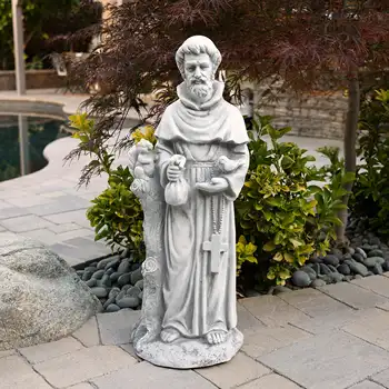 Alpine Corporation 31-дюймовая статуэтка Святого Франциска Наружная садовая статуя