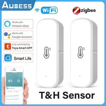 AUBESS Tuya ZigBee/WiFi Датчик температуры и влажности, подключенный к дому термометр, совместимый с Smart Life Alexa Google Assistant