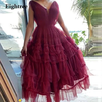 Eightree, винно-красное платье трапециевидной формы для выпускного вечера, платья без рукавов с V-образным вырезом, тюлевые многоуровневые арабские вечерние вечерние платья
