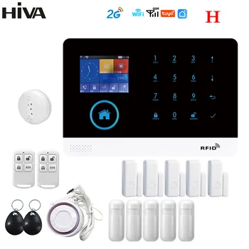 HIVA Tuya Сигнализация Система Безопасности для Дома Smart Life App Control GSM Wifi Охранная Сигнализация с датчиком двери и PIR работа с Alexa