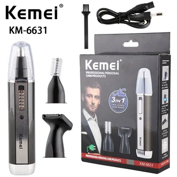 KEMEI Профессиональная Перезаряжаемая Электробритва для стрижки волос в носу, состоящая из четырех частей, Нож для стрижки волос в носу, нож для бровей, четыре в одном KM-6631