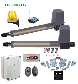 LPSECURITY Автоматический 2-рычажный поворотный электрический GSM-открыватель ворот, 4 двигателя дистанционного управления с фотоэлементной лампой, кнопка GSM-открывания