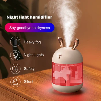 Umidificador de ar USB Lâmpada de luz noturna Decoração de mesa Nevoeiro frio Modo de neblina ajustável Umidificador doméstico
