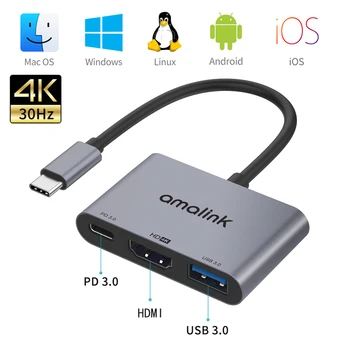 USB-концентратор Многофункциональная док-станция для зарядки PD-устройств 3 в 1, совместимый с Type-C адаптер-разветвитель HDMI USB 3.0 адаптер 4K