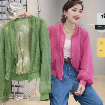 Весенне-летняя Женская Тонкая Верхняя Солнцезащитная куртка, Корейская модная Свободная бейсбольная куртка для отдыха, Анти-фиолетовая линия