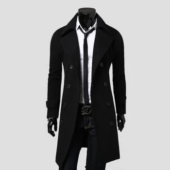 Весенне-осеннее мужское новое персонализированное модное двубортное классическое шерстяное пальто средней длины Большого размера