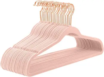 Вешалка для одежды из флока с крючком из розового золота 17 дюймов для взрослых, пластиковая нескользящая бархатная вешалка для одежды, сушилка для хранения в спальне.