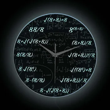 Восьмичасовые Настенные часы в стиле преподавания математики со светодиодной подсветкой, математические формулы, художественные работы, Светящиеся часы, подарок учителям математики