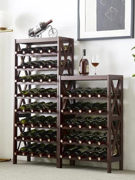 Гостиная Дубовый винный стеллаж для винограда, подставка для демонстрации вина из цельного дерева, напольная полка для украшений, Винный шкаф, наклонная бутылка вина