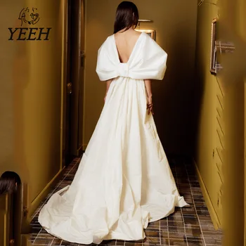 Да, простые свадебные платья с V-образным вырезом и бантом для женщин, элегантные свадебные платья из атласа русалки, классический съемный шлейф Robe De Mariée