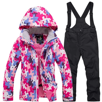 Детский зимний костюм, уличная водонепроницаемая Ветрозащитная теплая одежда, Зимняя куртка для катания на сноуборде, лыжные нагрудники, брюки для мальчиков и девочек
