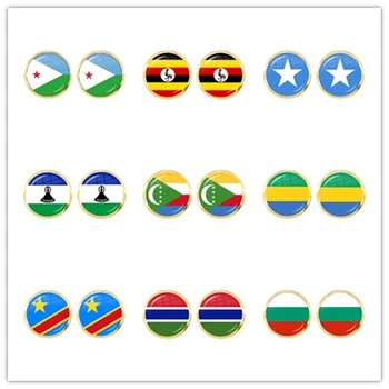 Джибути, Уганда, Гамбия, Конго, Габон, Коморские острова, Лесото, Сомали, Болгария Национальный флаг Стеклянные Серьги-гвоздики с кабошонами Ювелирные изделия для женщин