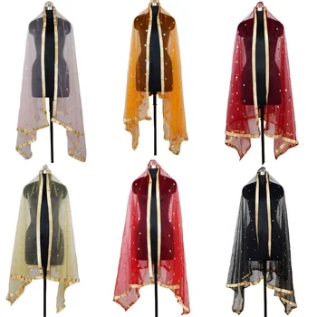 Женские шарфы из сетки Dupata с цветочным рисунком, золотая кайма, коллекция Индии, европейские и американские модные тенденции