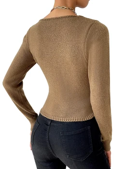 Женский свитер-кардиган крупной вязки оверсайз с V-образным вырезом и застежкой на крючок - модный укороченный топ для Y2K E-Girls Street Style