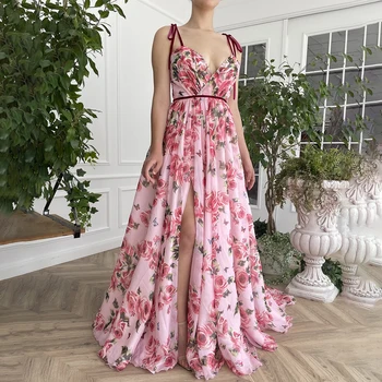 Женское шифоновое вечернее платье с цветочным принтом, летнее платье на шнуровке без рукавов с V-образным вырезом, свободное платье с открытой спиной, Бохо сексуальные халаты, облегающее вечернее платье
