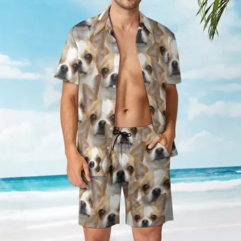 Забавный мужской пляжный костюм с мордочкой щенка Чихуахуа Премиум-класса из 2 предметов, брючный костюм Высокого Качества Для Отдыха, Размер Eur