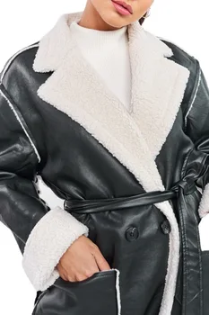 Зимняя теплая куртка из искусственной кожи, Женское тонкое кожаное пальто, Модный уличный фонарь, Бархатное толстое длинное женское кожаное пальто