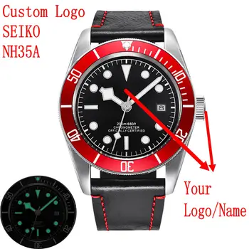 Изготовленный на заказ логотип 100 м водонепроницаемые часы NH35 Мужские Механические наручные часы Сапфировые Автоматические часы Мужские relogio masculino Мужские часы