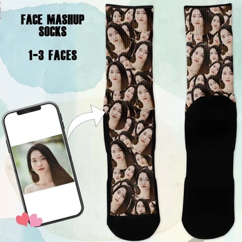 Индивидуальные Модные носки с рисунком лица на фото и текстом, персонализированные толстые носки, подарок паре на день рождения от бойфренда