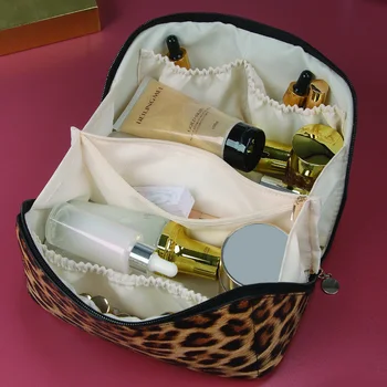 Кожаная косметичка с леопардовым принтом, Женская косметичка для макияжа, сумка для туалетных принадлежностей, Водонепроницаемая сумка для Путешествий, Органайзер Большой емкости
