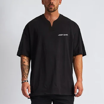 Летние мужские футболки для фитнеса с короткими рукавами, Свободные серые модные футболки с рисунком большого размера