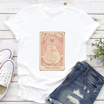 Летняя новая футболка с принтом Таро, милая женская футболка для отдыха, Женская модная футболка с коротким рукавом и графическим рисунком