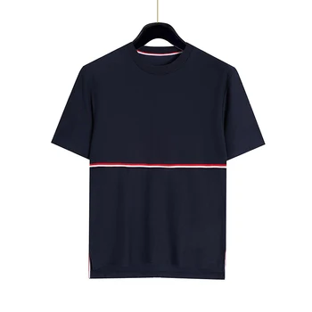 Мужская футболка TB THOM, летняя мода, дизайн в горизонтальную полоску сзади, Топы с коротким рукавом, высококачественная хлопковая впитывающая мужская одежда