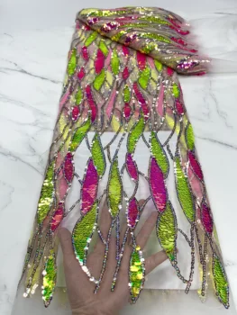 Новейшая африканская сетчатая кружевная ткань Высокого качества С многоцветными тяжелыми блестками, Французская Сетчатая кружевная ткань, Органза, кружево для свадебного платья