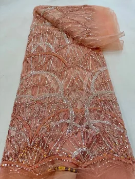 Новейшая Нигерийская Кружевная ткань с пайетками для Жениха 2023, Высококачественная вышивка Бисером, Тюлевая Кружевная ткань, Африканские платья для женщин