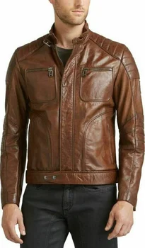 Новые Стильные Мужские Коричневые Кожаные Куртки Мотоциклетная Байкерская Куртка Из натуральной Кожи 427