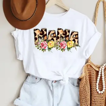 Одежда, Милые женские футболки с леопардовым цветочным рисунком, Футболка с рисунком мамы, Модный топ с коротким рукавом и принтом, графическая футболка, Женская футболка