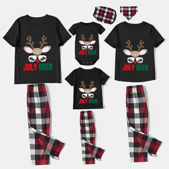 Одинаковые рождественские пижамы для всей семьи, Июльский олень, Рождественские комплекты черных пижам в июле