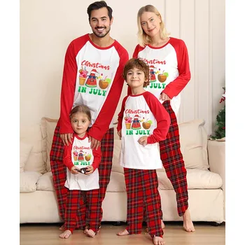 Одинаковые рождественские семейные пижамы На Рождество В июле, летние комплекты пижам с черно-белыми пледами