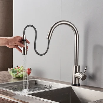 Оптовый Кухонный кран горячей и холодной воды Smart Touch из нержавеющей стали, Индукционный Стрейч-брызгозащищенный Кран