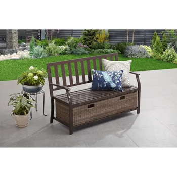 Плетеная скамейка для хранения вещей на открытом воздухе Better Homes & Gardens Camrose - Коричневая мебель для патио