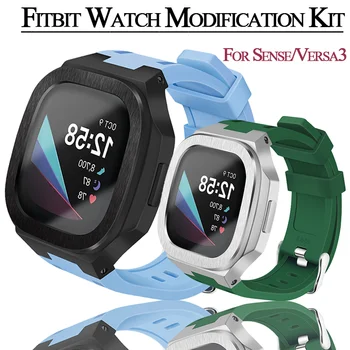 Последняя модификация комплекта Часов Fitbit для Sense Versa 3, резиновый ремешок, Металлический защитный чехол Nautilus, ремешок для Fitbit Versa3 Sense