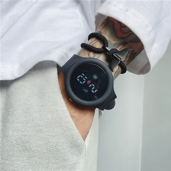 Простые Круглые часы Со светящимся светодиодным циферблатом Повседневные многофункциональные часы с напольным резиновым ремешком Модные водонепроницаемые часы для мужчин