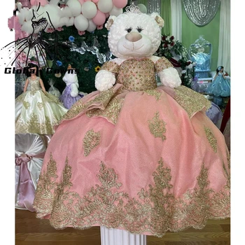 Розовая специальная ссылка Для персонализированного пышного платья с плюшевым мишкой и изысканными цветочными аппликациями